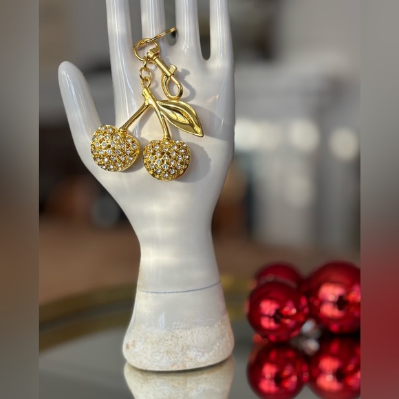Gold Sparkle Cherry Bag Charm Keychain - Picture 9 of 11